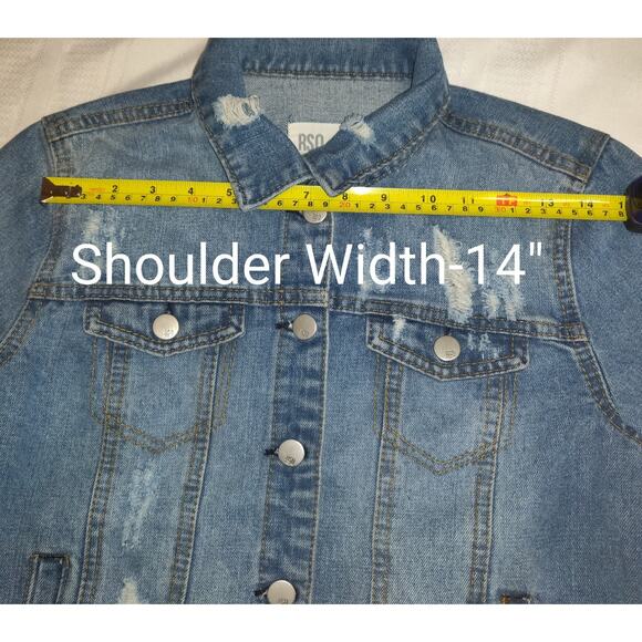Rsq Denim Jean Jacket Women's S Distressed Medium Wash Blue Rips Trucker Pockets - Picture 12 of 16